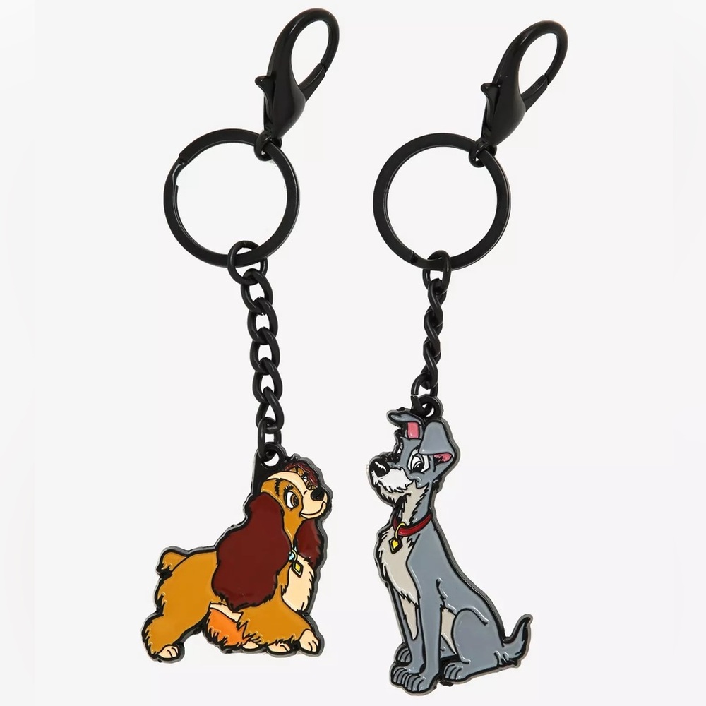 DISNEY LADY AND THE TRAMP Kissing Magnetic Enamel KEYCHAIN SET! Cute Dogs Gift